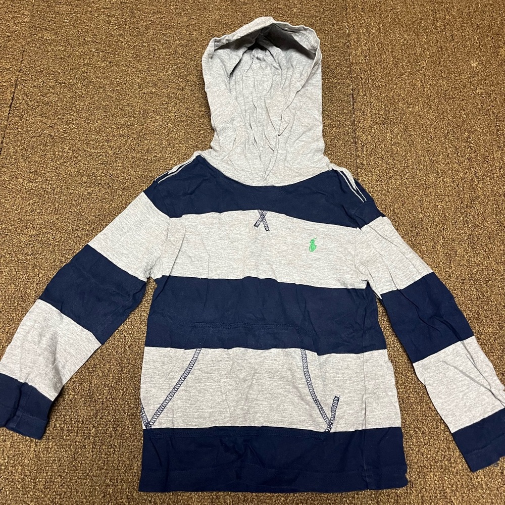 Ralph Lauren polo long sleeve hooded shirt navy/gray size 3t.